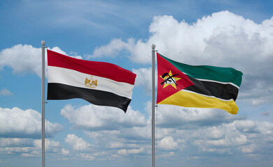 Mozambique and Egypt flags, country relationship concept