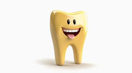 Cartoon cheerful golden tooth on white background
