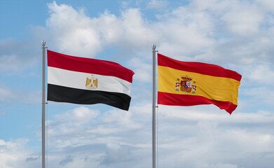 Spain and Egypt flags, country relationship concept
