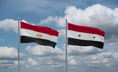Syrian and Egypt flags, country relationship concept
