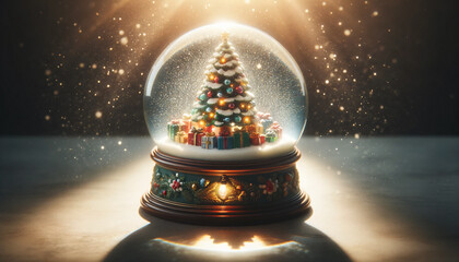 Magical Christmas Snow Globe with Illuminated Tree and Gifts