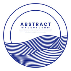 Blue water wave line pattern border frame. Background elements vectors. Japanese style concept.