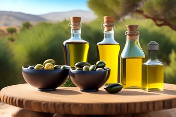 Portuguese Olive Oil Elegance on Wooden Table - AI