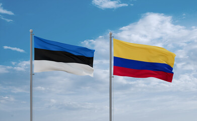 Colombia and Estonia flags, country relationship concept