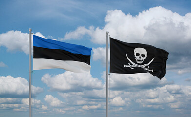 Pirate and Estonia flags, country relationship concept