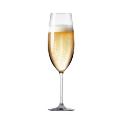 A glass of champagne on a white background, the concept of Christmas and New Year