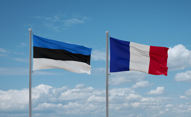 Estonia and France flags, country relationship concept