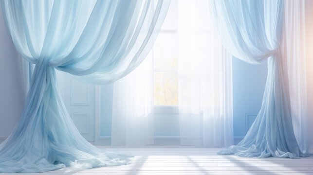 Abstract blue background with soft transparent curtain
