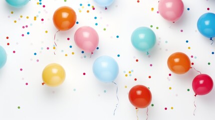 Colorful balloons on white background, confetti.