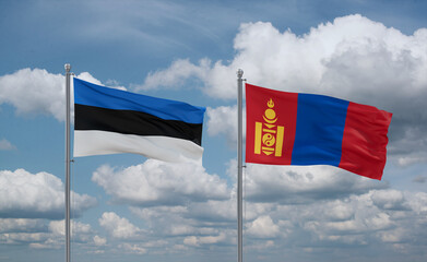 Mongolia and Estonia flags, country relationship concept