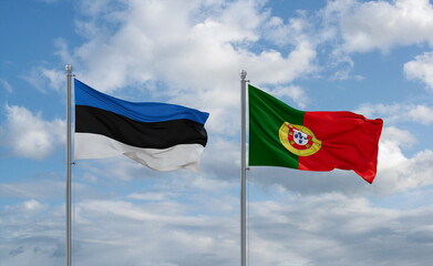 Portugal and Estonia flags, country relationship concept