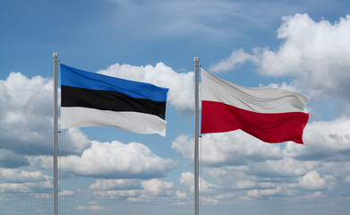 Poland and Estonia flags, country relationship concept