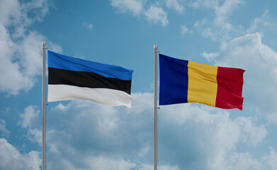 Romania and Estonia flags, country relationship concept