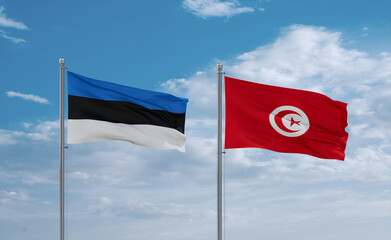 Tunisia and Estonia flags, country relationship concept