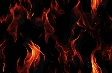 Pattern with fire blaze flames on black background