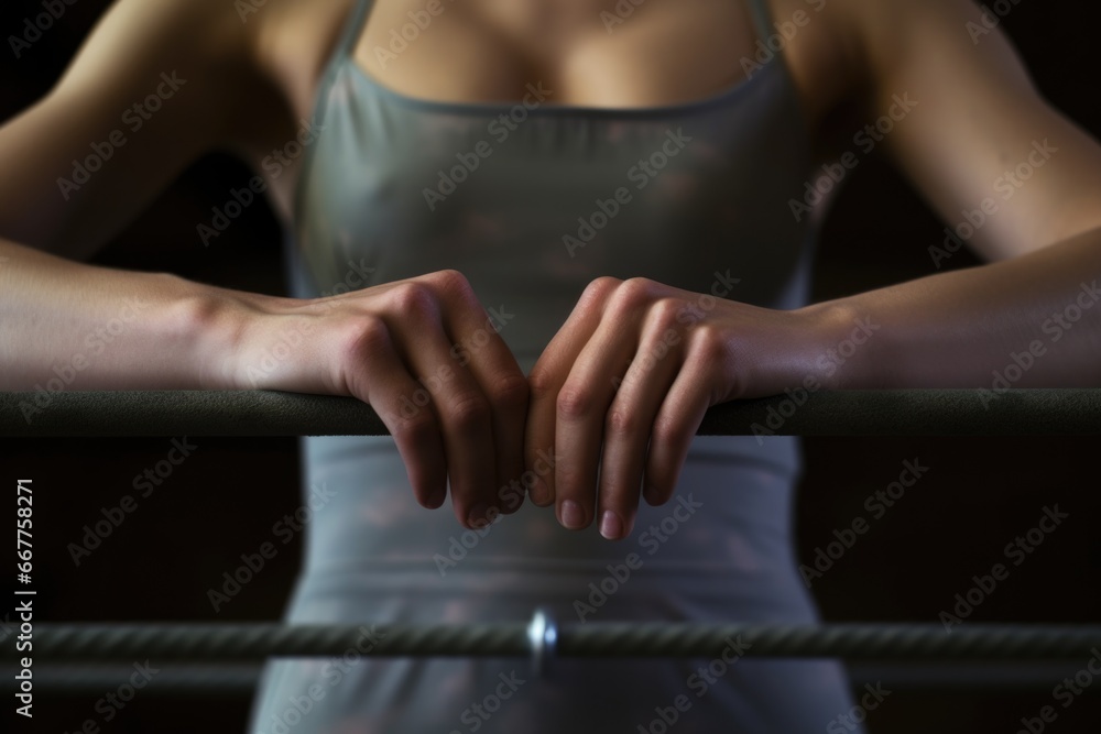 Aufkleber A close-up view of a person's hands resting on a rail. This image can be used to depict concepts such as support, stability, security, or transportation.