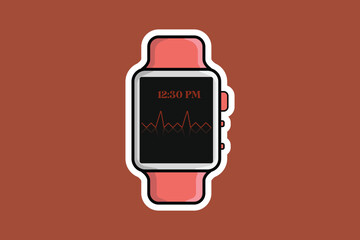 Smart Watch with Straps Sticker design vector illustration. Technology object icon concept. Smart technology device symbol sticker vector design with shadow.