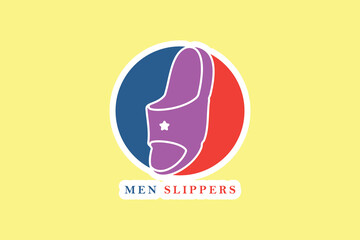 Men Footwear Single Slipper Shoe Sticker design vector. Men fashion object icon concept. Boys Outdoor shoe sticker vector design. Flip flop icon or Slipper logo design.
