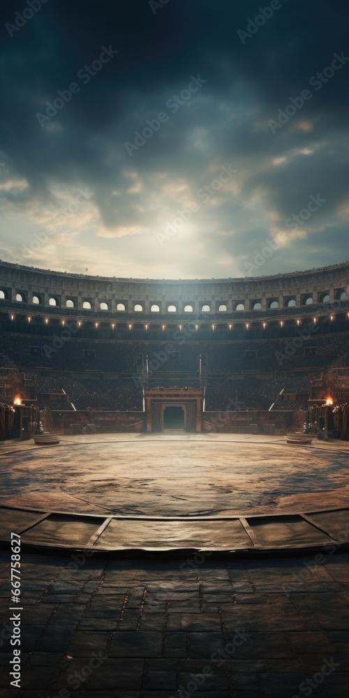 Poster a large arena filled with a multitude of people. ideal for illustrating crowded events or gatherings