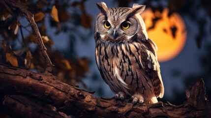 Fototapeta premium Wise owl perched on a tree branch. Generative AI