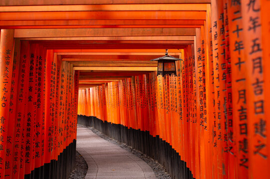 Torei and old lamp in Fushimi Inari Shrine
