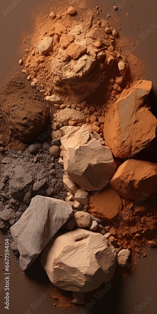 Poster a close-up view of a pile of dirt and rocks. this image can be used to depict construction sites, la