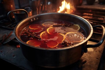 Fototapeta premium A pot filled with liquid sitting on top of a stove. This image can be used to depict cooking, food preparation, or household activities.