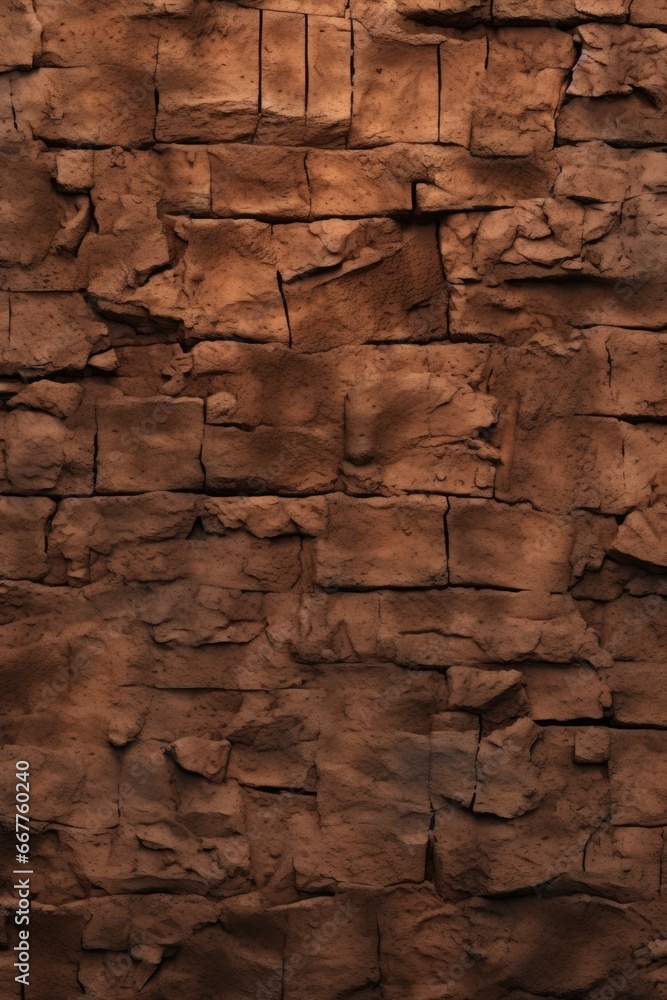 Poster A brown stone wall with a clock mounted on it. Perfect for adding a rustic touch to any design or project