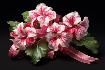 A beautiful bouquet of pink and white flowers with green leaves. Perfect for adding a touch of elegance to any occasion