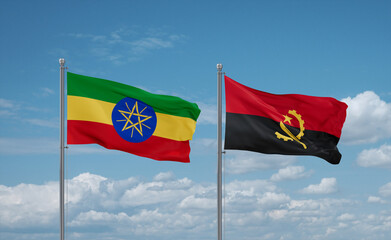 Ethiopia and Angola national flags, country relationship concept