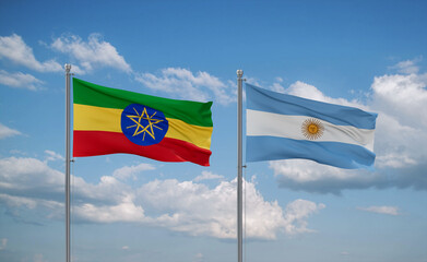 Argentina and Ethiopia flags, country relationship concept
