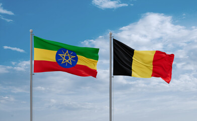 Belgium and Ethiopia flags, country relationship concept