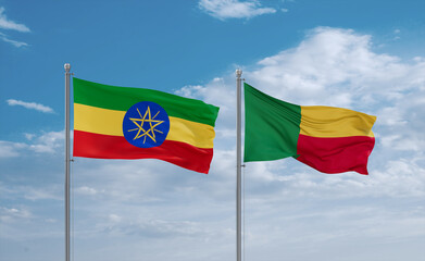 Benin and Ethiopia flags, country relationship concept