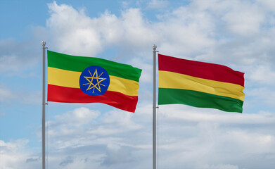 Bolivia and Ethiopia flags, country relationship concept