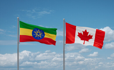 Canada and Ethiopia flags, country relationship concept