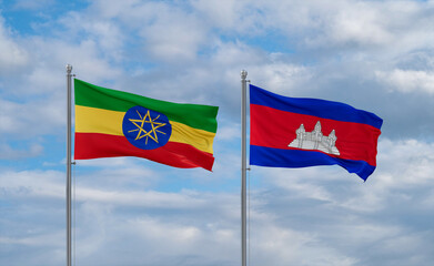 Cambodia and Ethiopia flags, country relationship concept
