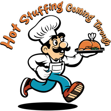 Prepare for Thanksgiving with this adorable SVG of a cartoon chef rushing with a tray of steaming stuffing!