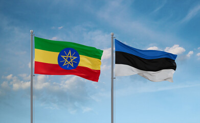 Estonia and Ethiopia flags, country relationship concept