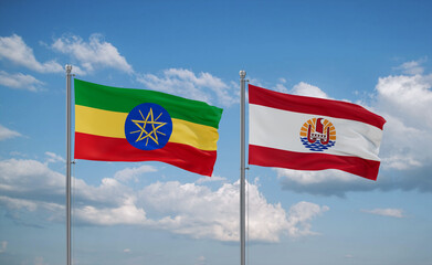 Ethiopia and French Polynesia flags, country relationship concept