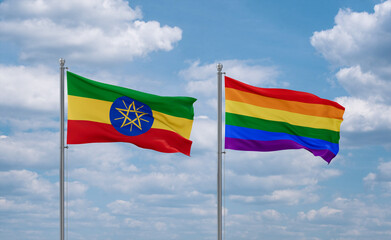 Gay Pride and Ethiopia flags, country relationship concept