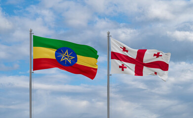 Georgia and Ethiopia flags, country relationship concept