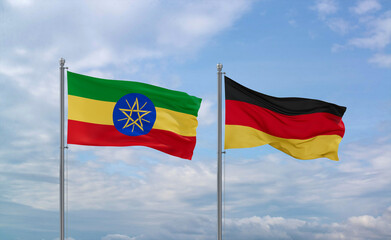 Germany and Ethiopia flags, country relationship concept