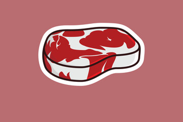 Barbecue Grill Steak Raw Meat Sticker design vector illustration. Food object icon concept. Slice of steak, fresh meat sticker logo. Uncooked pork chop vector design.
