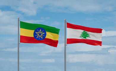 Lebanon and Ethiopia flags, country relationship concept