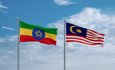 Malaysia and Ethiopia flags, country relationship concept
