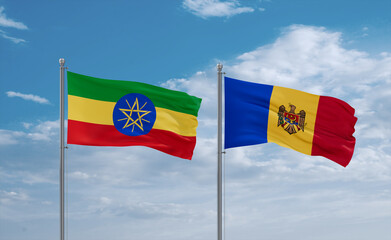 Moldova and Ethiopia flags, country relationship concept