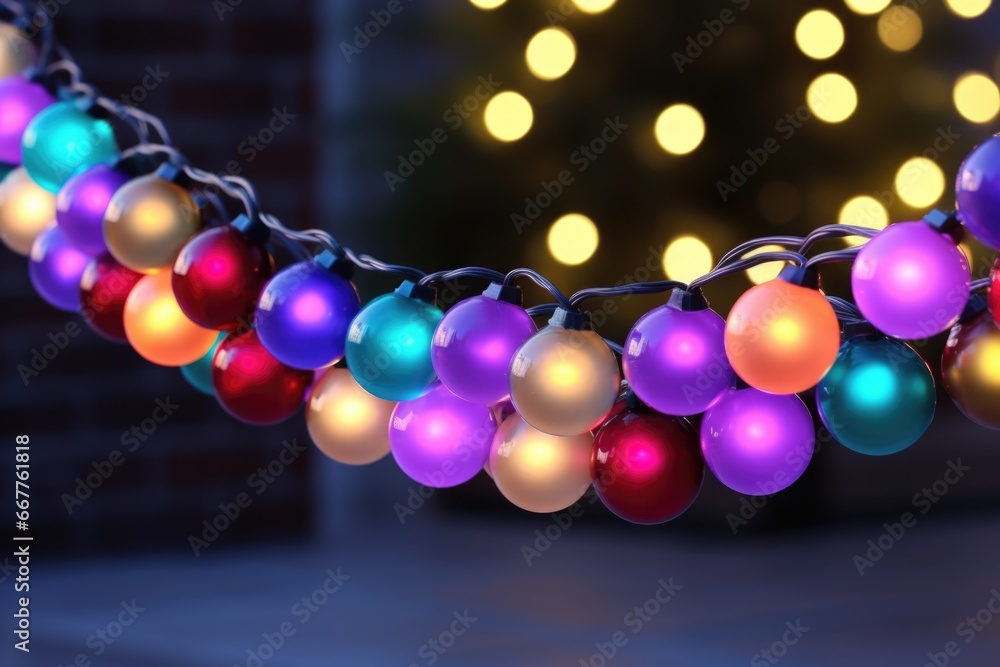 Aufkleber A close-up view of a string of Christmas lights. This image can be used to add a festive touch to holiday-themed designs and decorations