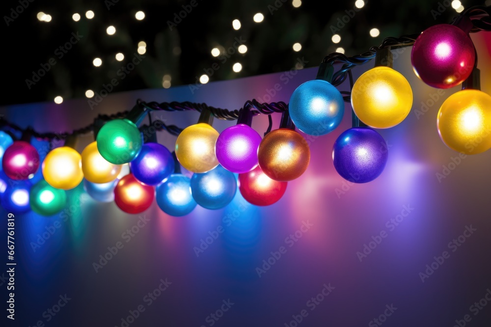Aufkleber A string of multicolored Christmas lights hanging on a wall. 
