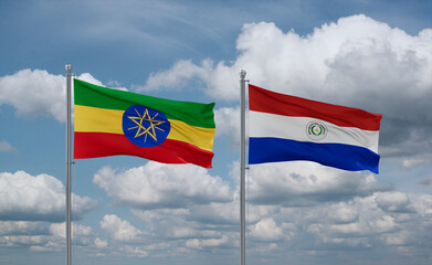 Paraguay and Ethiopia flags, country relationship concept