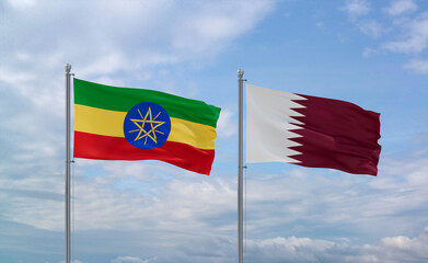 Qatar and Ethiopia flags, country relationship concept